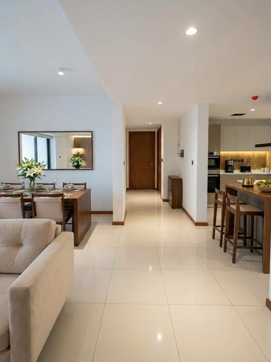 Open-plan living, dining and kitchen